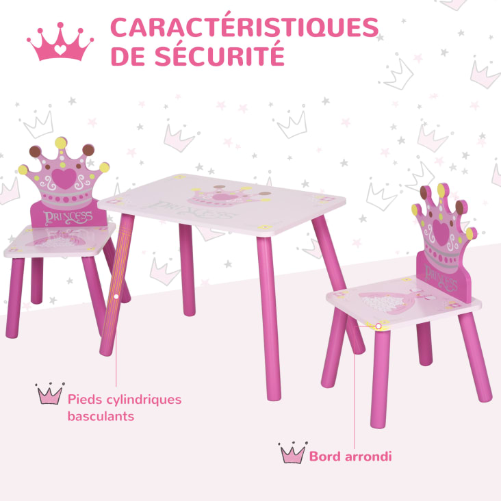 Table enfant ronde rose + 2 chaises