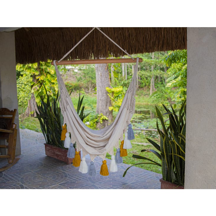 Amaca da giardino 100x200 cm in tessuto ecrù con stecche in legno massello