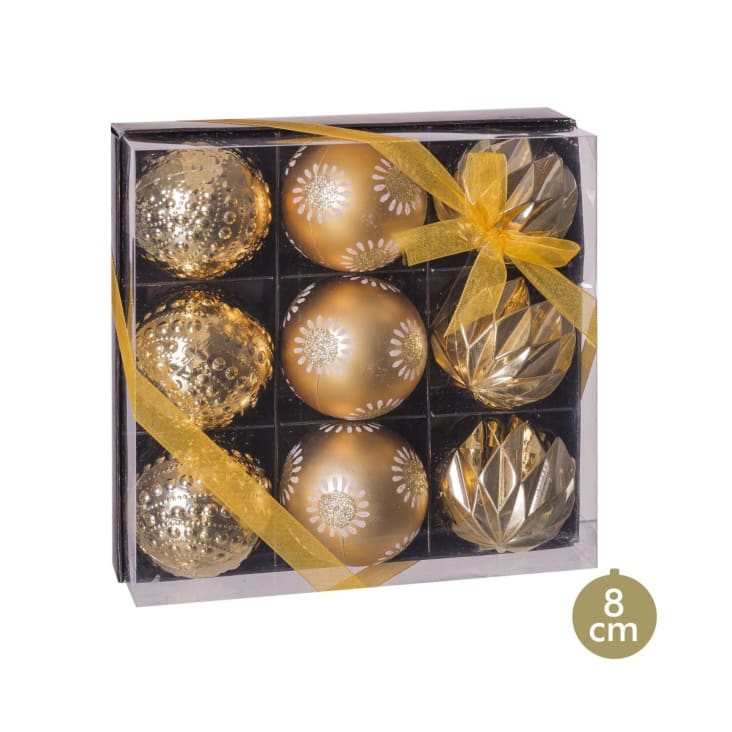 Set de 9 boules de Noël dorées taillées 8cm-OR cropped-3
