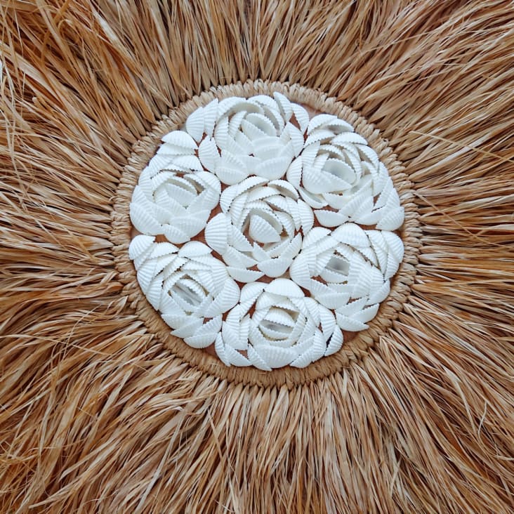 Decorazione da parete in rafia e conchiglie, beige/bianco D50 cm SHELLY