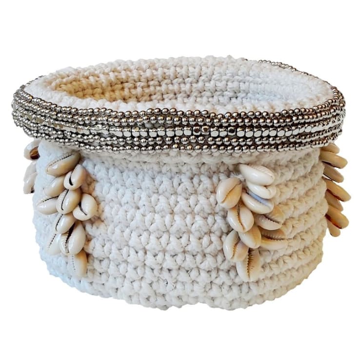 Panier en crochet et coquillages, blanc D17 x H15 cm-CARA cropped-5
