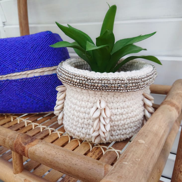 Panier en crochet et coquillages, blanc D17 x H15 cm-CARA cropped-6
