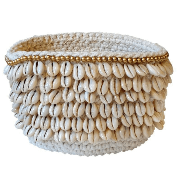 Panier en crochet avec couvercle, blanc D15xH8 cm CARA