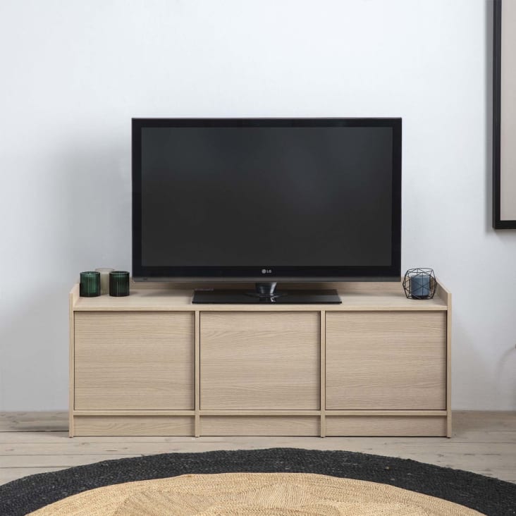 Meuble tv avec 3 portes, couleur chêne, 139 cm longueur-MOSCU cropped-2