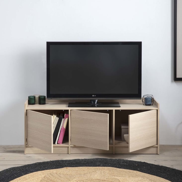 Meuble tv avec 3 portes, couleur chêne, 139 cm longueur-MOSCU cropped-3