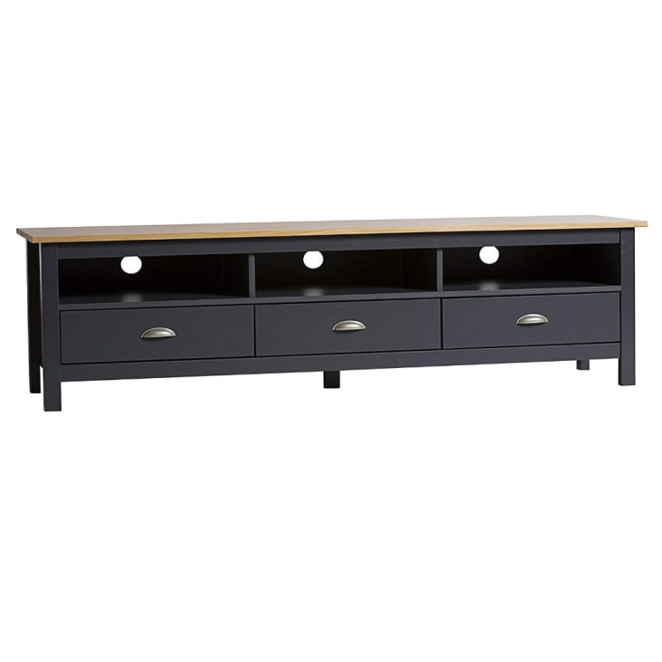 Mueble tv 3 cajones, madera maciza, color gris antracita, 158 cm-BORA