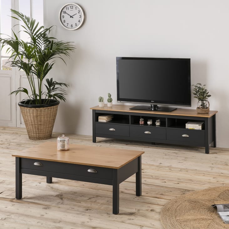 Mueble tv 3 cajones, madera maciza, color gris antracita, 158 cm-BORA cropped-2