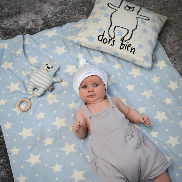 Couverture bébé enfant - plaid tricoté - en coton bio - Singe