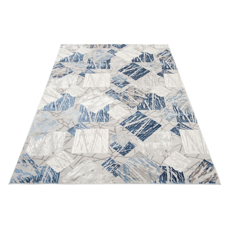 Tappeto salotto blu crema beige geometrico astratto 120x170 ASTHANE