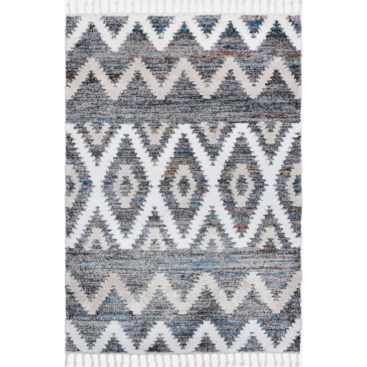 Tapis de salon à franges - motif aztèque gris et blanc - 120x170cm-HONORE