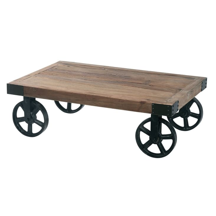 Table basse sur roues bois et acier ROULETTES
