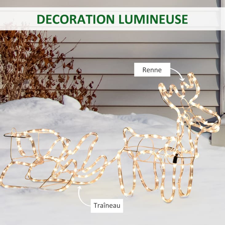 Silhouette renne lumineux avec traîneau 192 LED blanc chaud