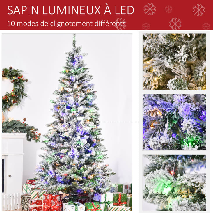 Sapin de Noël artificiel enneigé lumineux 250 LED multicolores H2,1 m