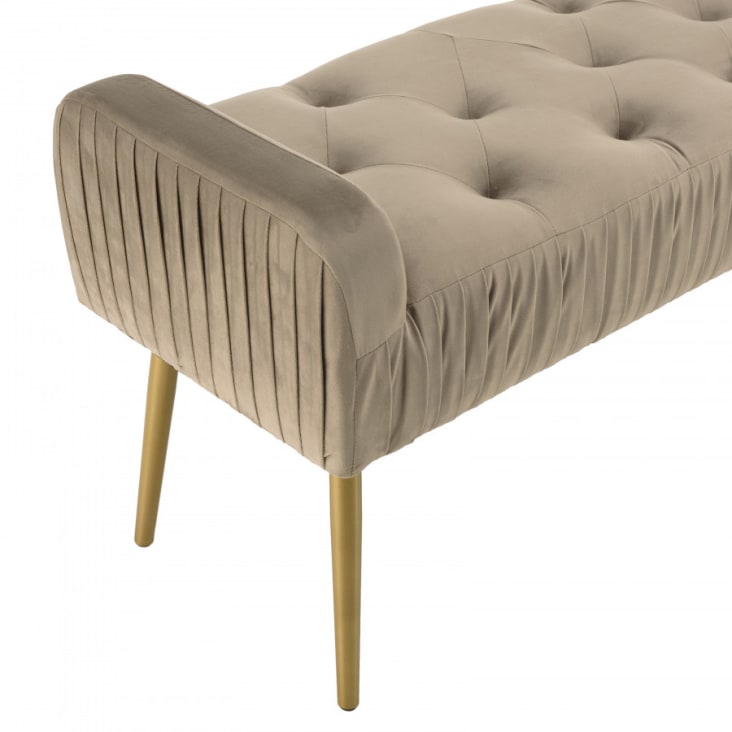 ▷ Banco Almacenaje Lina Terciopelo beis Patas Oro 79,5x37,5x42 Cm