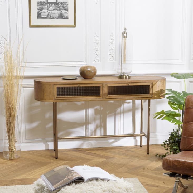 Console couleur naturel 2 tiroirs-Yseult cropped-2