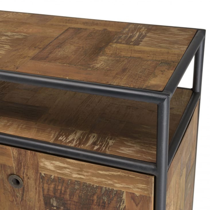 Mueble auxiliar con 1 cajón y puertas con estantes de eco madera y acero