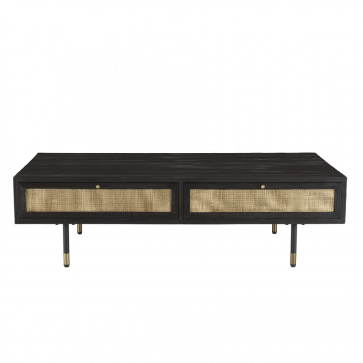 Table basse en pin noire 4 tiroirs cannage L140-Yanis cropped-6