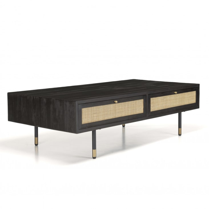 Table basse en pin noire 4 tiroirs cannage L140-Yanis cropped-7