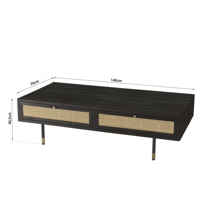 Table basse en pin noire 4 tiroirs cannage L140-Yanis cropped-8