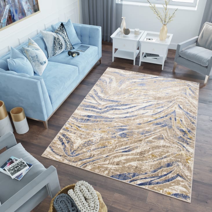 Alfombra salón ondas marrón claro azul beige 80 x 150 ASTHANE | Maisons du Monde