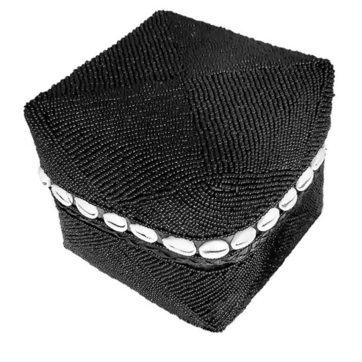 Boîte en bambou et perles, noir 15x15 cm-PERLA
