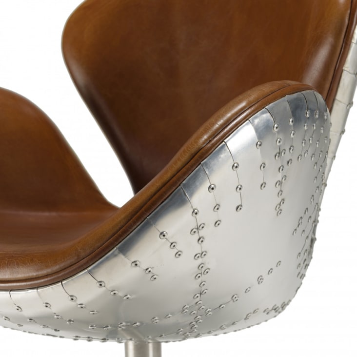 Fauteuil vintage en cuir marron pieds en aluminium-Gaston cropped-3