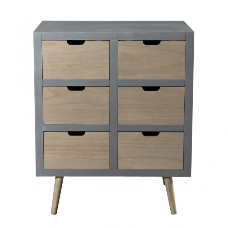 Commode grise en pin gris 6 tiroirs beige-Martin cropped-4