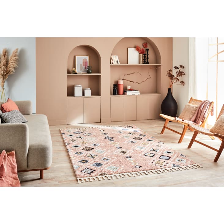 Tappeto da soggiorno rosa berbero 160x230 design etnico DELYA