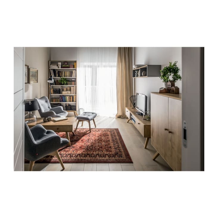 Meuble TV 2 tiroirs avec Niches centrale - Décor Chêne et blanc-Nature cropped-4