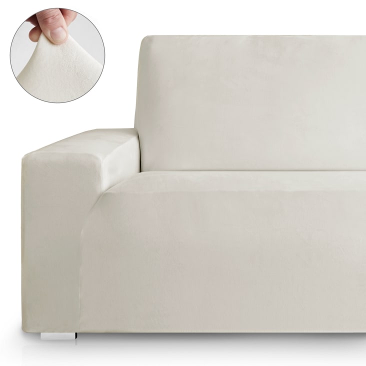 Funda de sofá bielástica de terciopelo marfil 175 - 225-VELVET cropped-3