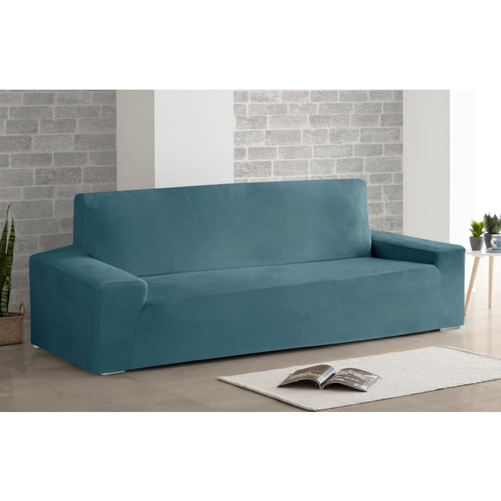 Funda de sofá bielástica de terciopelo azul 225 - 270-VELVET cropped-2