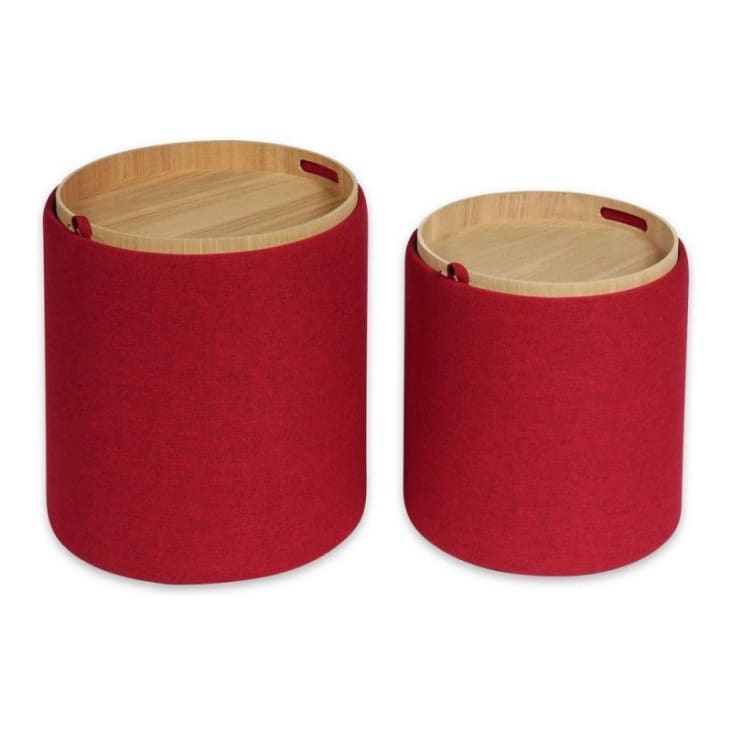 Taburete reposapiés (set de 2) en algodón y madera rojo Bangalore