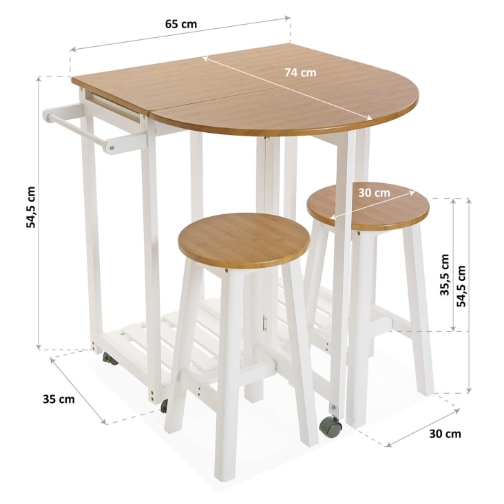 Mesa de comedor con taburetes en aglomerado efecto blanco BORRBY | Maisons du