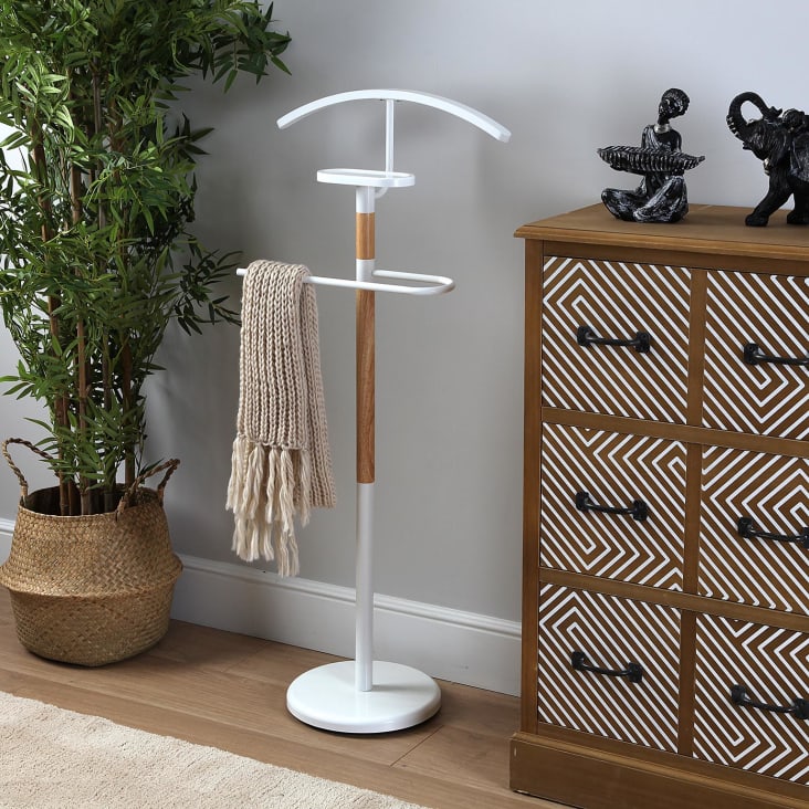 Valet De Chambre En Métal Et Bambou - Noir - 114.5cm - Rangement Vestiaire