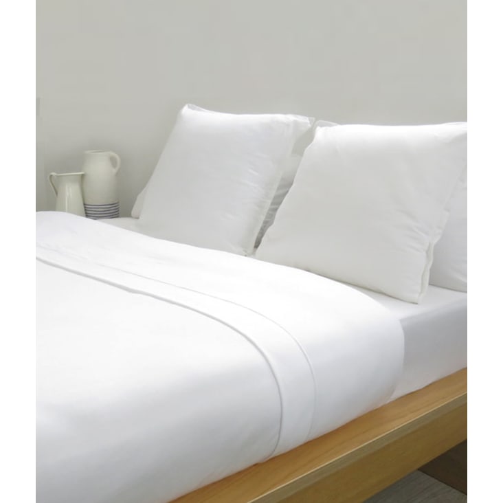 Sábana de punto 100% algodón blanco para cama de 150 cm con almohadas-WHITE