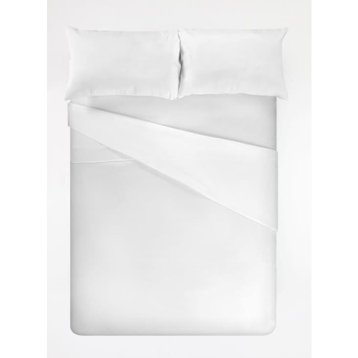 Sábana de punto 100% algodón blanco para cama de 150 cm con almohadas-WHITE cropped-2