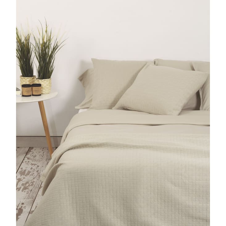 Sábana de punto 100% algodón cobre para cama de 150 cm con almohadas  CAFECREAM