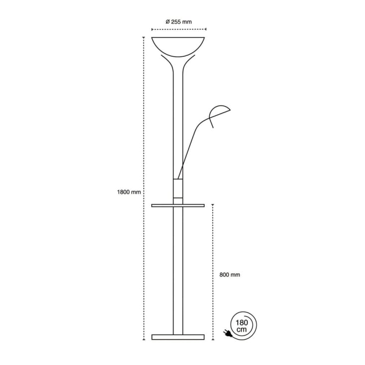 Lampada da terra LED 18W+5W in metallo nichel con ripiano in vetro OLIMPIA