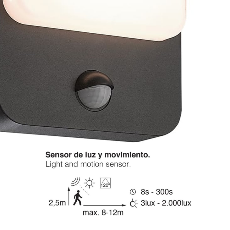 Applique a LED con sensore di movimento in acrilico nero DEI