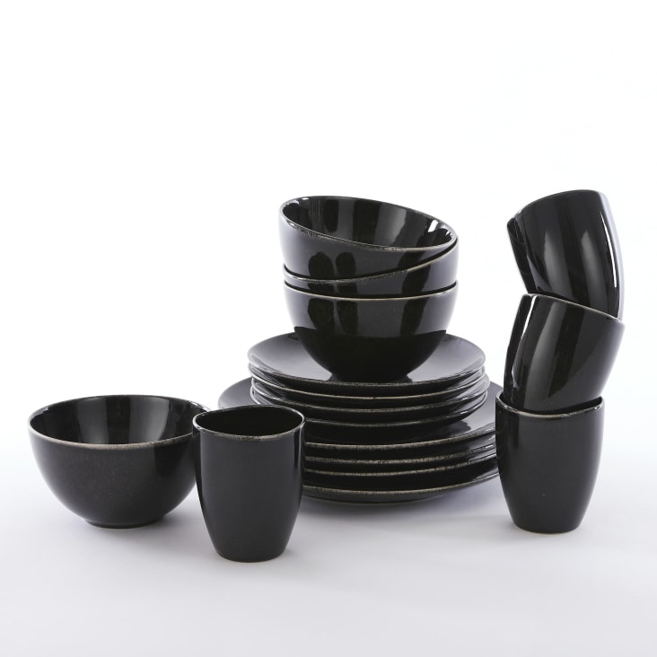 Servizio di piatti in ceramica nero da 16 pezzi Tabo