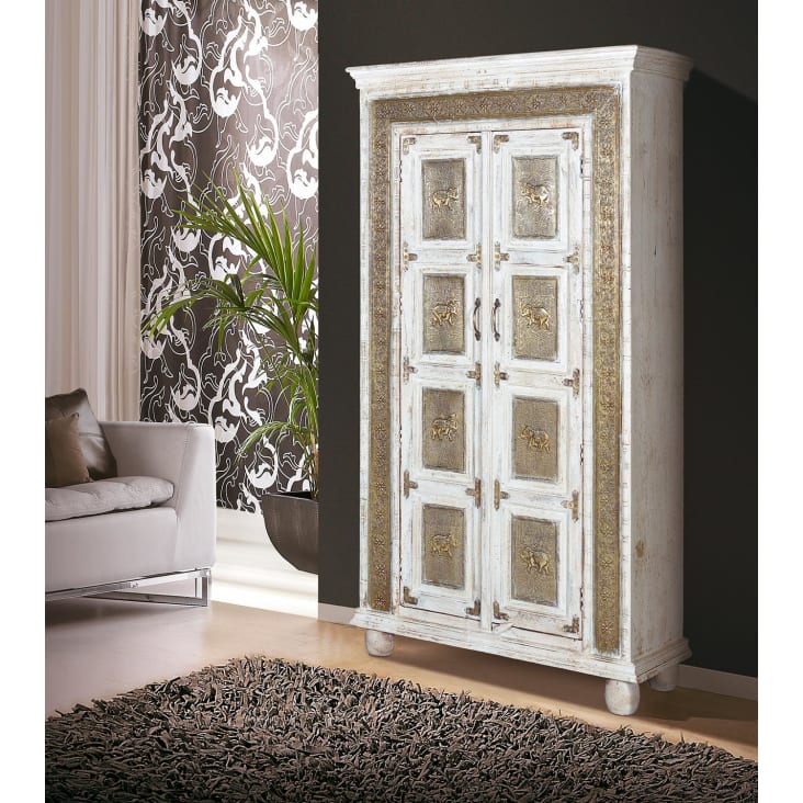 Armario blanco rozado madera de mango 100 x 40 x 180 cm - Muebles
