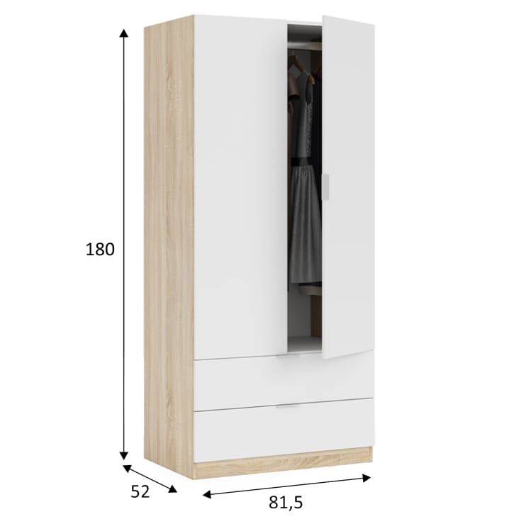 Armario ropero 3 puertas 3 cajones color blanco, 149 cm longitud