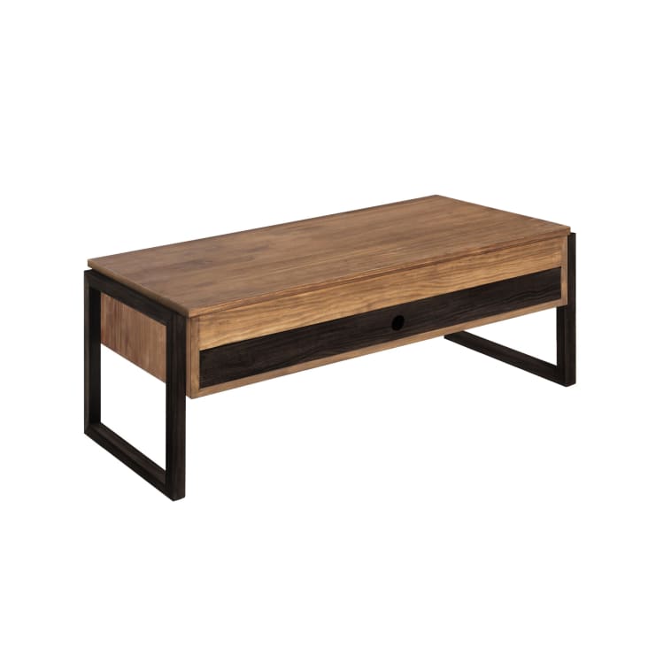 Mesa centro elevable cajón deslizante madera maciza encerado y negro cropped-2