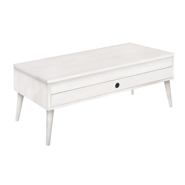 Mesa centro elevable cajón deslizante madera maciza color blanco