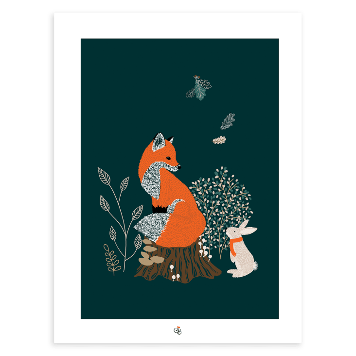 Affiche renard et lapin en papier bleu-M. FOX