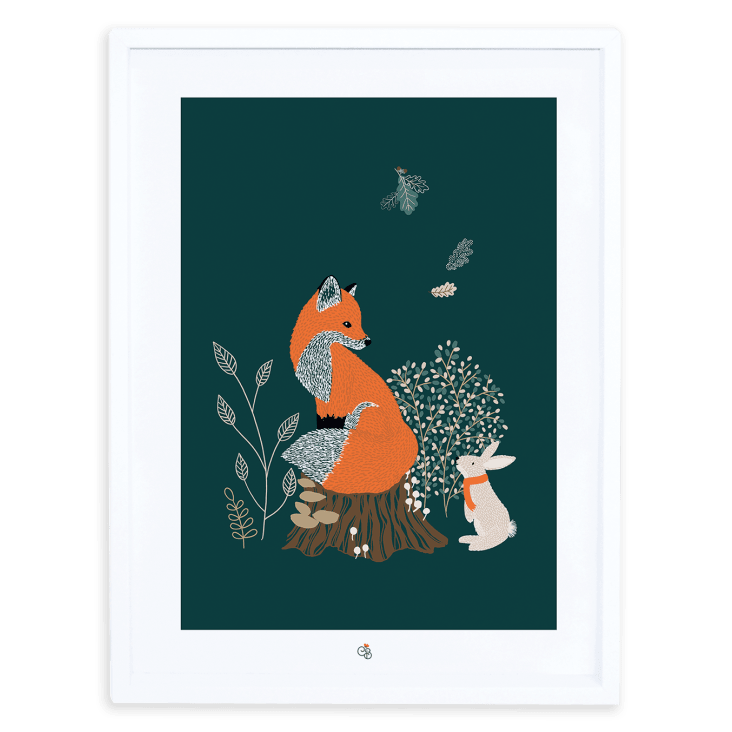 Affiche renard et lapin en papier bleu-M. FOX cropped-2