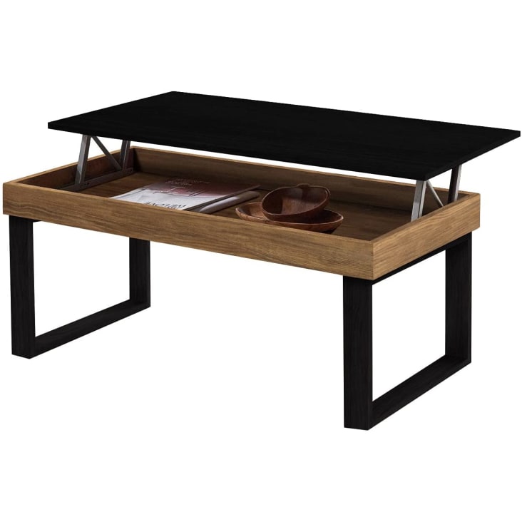 Mesa de centro elevable de madera de roble y patas metálicas negras barata