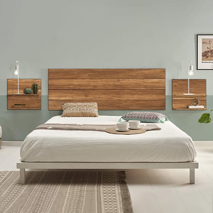 Implementar rehén ladrar Cabecero y 2 mesitas acabado madera maciza natural cama 150 cm | Maisons du  Monde