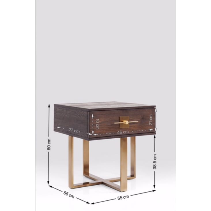 Table de chevet 1 tiroir rétro marron et acier doré-Osaka cropped-4