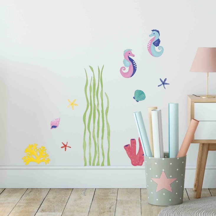 Stickers Muraux 3D Animaux Marins - Lot 4 Pièces - 29x29cm - Déco Enfant
